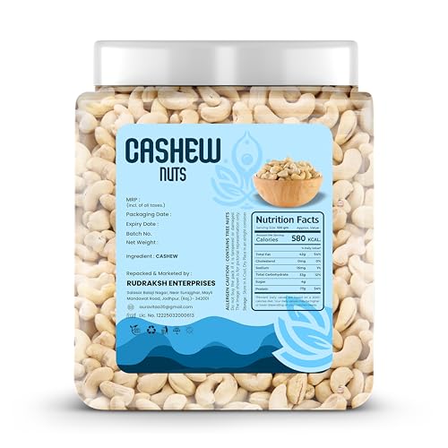 Image of Auravita Premium Whole Cashews 1kg | Natural and Unsalted Kaju Ideal for Dieting, Snacking, Cooking, and Baking | Protein Rich Kajau Dry Fruits Perfect for Gifting