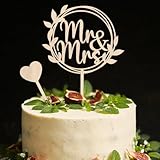 Hochzeitstorte Deko Mr & Mrs, 2 Stück Holz Cake Topper Tortendeko Hochzeit, Tortenstecker für Hochzeit, Jubiläum, Verlobung, Antrag