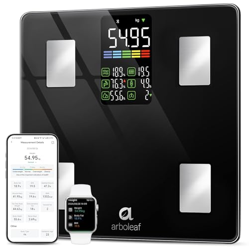 Arboleaf Smart Scale with BMI, Body Fat, Muscle Mass, 14 Composition Metrics, Large LED Display,...