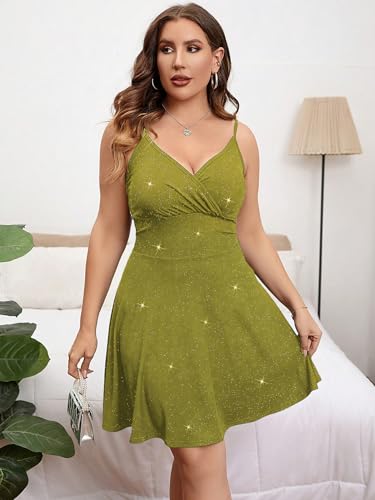 Image of Floerns Women's Plus Size Sleeveless Glitter Dress Wrap V Neck Flared Short Dress