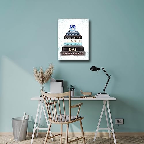 Image of Meetdeceny Fashion Women Canvas Wall Art Blue Bathroom Wall Art Decor Aesthetic Room Decor for Teen Girls Bathroom Pictures for Wall 12x16 Inch