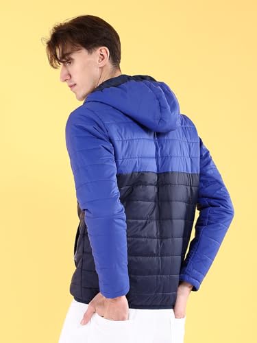 Image of The Indian Garage Co Regular Fit Colourblocked Hooded Puffer Jacket