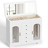 Miratino Jewelry Box for Women Girls, Wooden Jewelry Organizer Box with Mirror, 5 Layer Jewelry Storage Case Display for Necklaces Earrings Rings Bracelets Valentine's Day Gifts