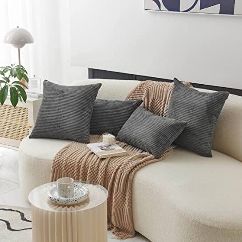 Home Brilliant Decorative Plush Striped Velvet Corduroy Oblong Pillowcase Accent Cushion Cover, 12 X 20 Inch (30X50 Cm), Dark Grey #TOP2