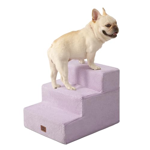 Image of EHEYCIGA Dog Stairs for Small Dogs 13.5 inch H, 3-Step Dog Steps for Couch Sofa and Chair, Pet Steps for Medium Cats, Non-Slip Balanced Pet Ramp Indoor, Lilac