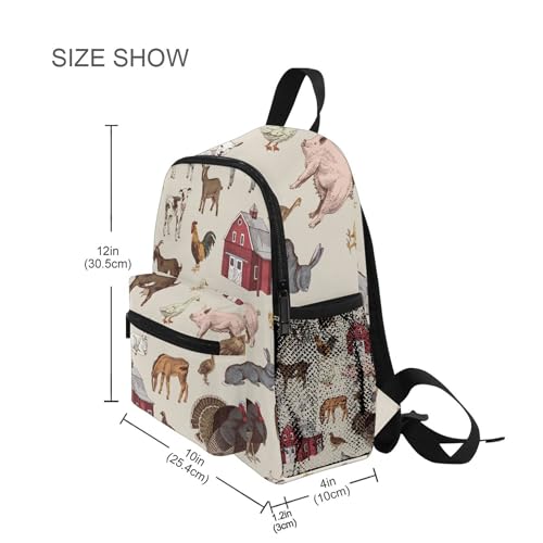 Fisyme Vintage Farm Animals Toddler Backpack School Bag Kids Daypack for Kindergarten Preschool Nursery Girls Boys, M3