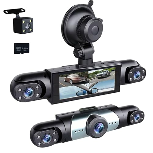 360° Full View Dash Cam Front and Rear Inside, 4 Channel Dashcam 1080P Full HD Dash Camera for Cars with Infrared Lamps Night Vision G-Sensor, Parking Mode, 64GB SD Card Car Accessories