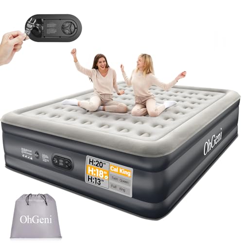 OhGeni Cal King Air Mattress with Built in Pump, 18' Tall Inflatable Blow Up Bed, Luxury Comfort for People(190CM Height), Keep Feet from Dangling, Colchon inflables, Ideal Alternative to a Bed