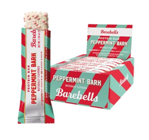 Image of Barebells Protein Bars Peppermint Bark - 12 Count, 20g Protein, Creamy Vanilla Nougat with 1g Sugar, White Chocolate Coated Snack for Breakfast or Post-Workout