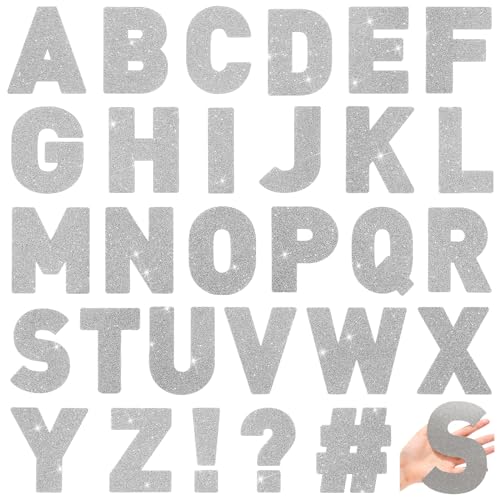Image of Harloon 232 Pcs Large Glitter Letter Stickers 24 Sheets Classroom Bulletin Boards Decorations Big Font Alphabet Letter Self Adhesive Letters Stickers Back to School Decor DIY Craft(Silver,6 Inch)