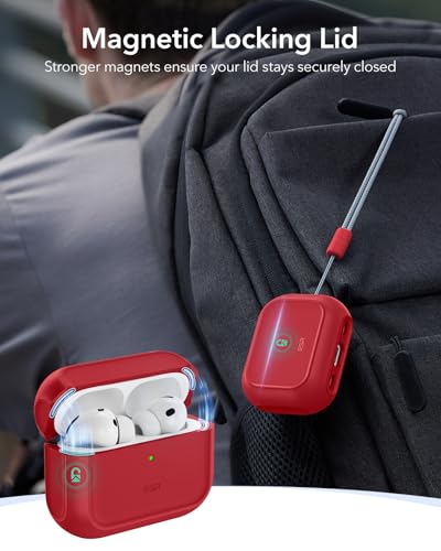 Image of ESR for AirPods Pro 3 Case, Compatible with AirPods Pro Case 3rd Generation (2025), Compatible with MagSafe, Full Drop Protection Cover with Lanyard, Red