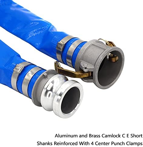 DAVCO 2" ID × 100 ft Pool Backwash Hose, Heavy Duty Reinforced Blue PVC Lay Flat Water Discharge Pump Hoses For Swimming Drain Pools and Clean Filters, with Aluminum Camlock C and E Fittings