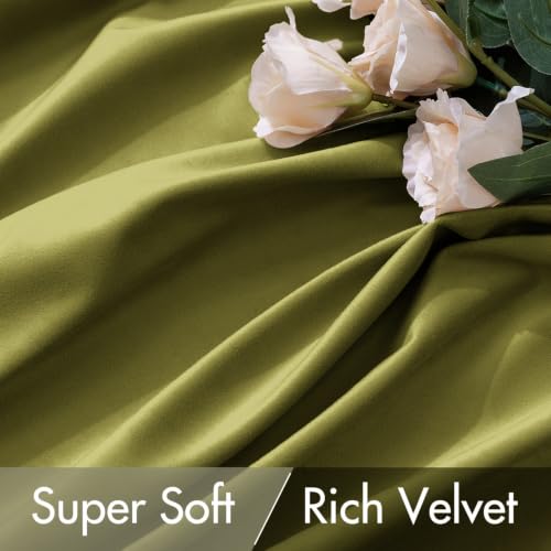 Image of MIULEE Velvet Curtains 52x96 inches 2 Panels Moss Green Blackout Curtains | Luxury, Bedroom Living Room, Thermal Insulated, Super Soft Window Drapes, Rod Pocket & Back Tab