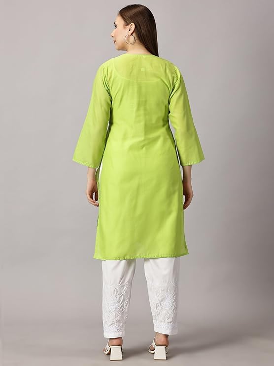 Image of FCH, Fashionable Chikan Handikraft Women's Cotton Lucknowi Chikankari Printed Straight Kurta for Regular Wear Girls Flared Kurta