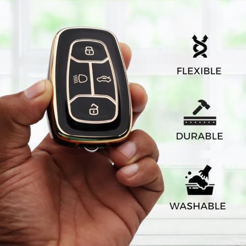 Image of Keycept GoldLine TPU key cover for Tata Nexon | Curvv | Altroz | Harrier | Punch | EV | Safari and facelift 4 button Smart Key with Keychain. (Pack Of 2, Black & Red)