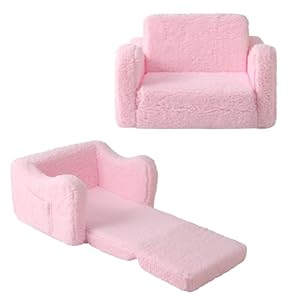 MAMAJOVE Kids Sofa for Toddler 1-3 Years, 2-in-1 Convertible Recliner & Lounger, Soft Sherpa Baby Couch for Girl and Boy, Baby Sofa Chair Fold Out Toddler Chair (Pink)