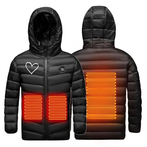 Chaqueta Calefactable Niños, Abrigo Calefactable Eléctrico USB 3 Temperaturas Ajustables, Lavable Ropa de Plumón Calefactor de Invierno para Pesca, Caza y Esquí Recargable Chalecos Cálidos