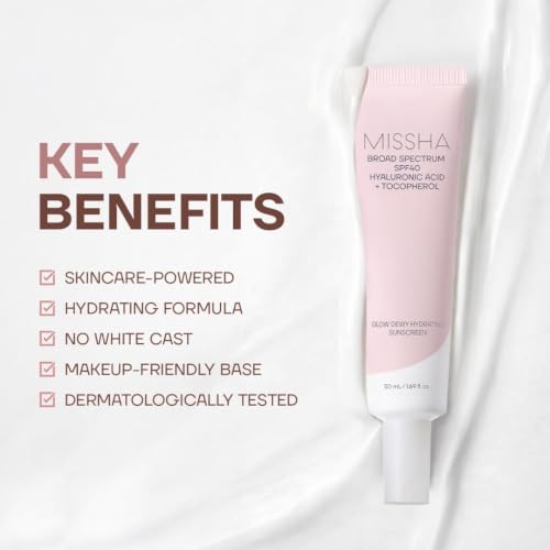 Image of MISSHA Glow Dewy Hydrating Sunscreen SPF 40, Korean Sunscreen for Face & Body, Broad Spectrum Moisturizing Sun Protection with Hyaluronic Acid + Tocopherol, No White Cast, 1.69 fl oz