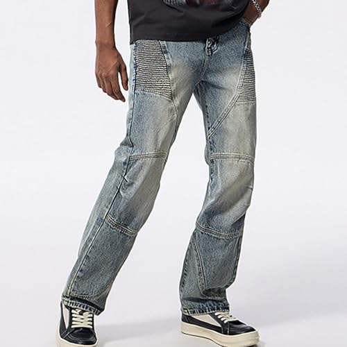 Men's Plus Size Wide Leg Jeans Relaxed Fit Vintage American Wash Loose Straight Work Cargo Pants4