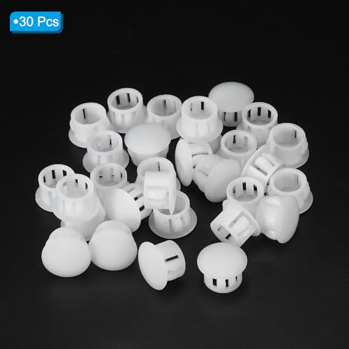 Image of PATIKIL 13mm (1 /2 inch) Plastic Hole Plugs, 30Pcs Flush Type Round Hole Plugs Cover Snap in Locking Hole Tube for Table Kitchen Cabinet Furniture, White
