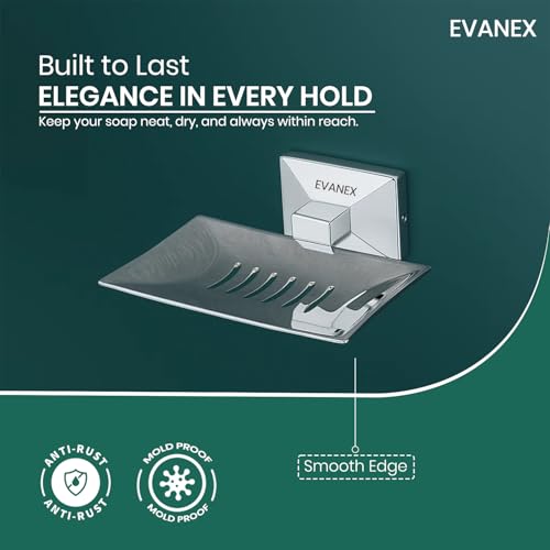 Image of EVANEX Soap Dish for Bathroom | 304 Grade Stainless Steel Soap Dish Tray | Wall Mounted Soap Holder with Drainage Slots | Corrosion Free Modern Design (Vento)