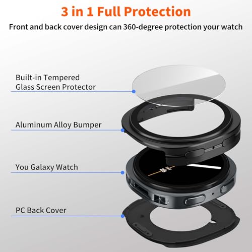 Funda para Samsung Galaxy Watch 8 44mm de metal robusto con protector premium 5