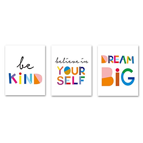 HPNIUB Unframed Watercolor Words Inspirational Quote Minimalist Typography Art Print Set of 3 (12”X16”) Canvas Painting，Motivational Phrases Wall Art Poster for Kids Room Home Decor，No Frame