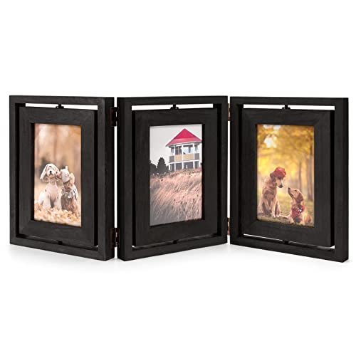 Emfogo 4x6 Picture Frame Rustic Wood Hinged Folding Triple Picture