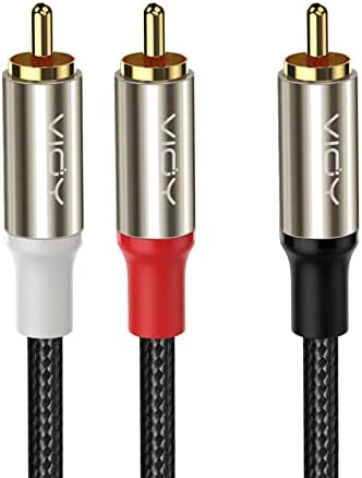VIOY RCA Splitter Cable (3.3FT/1M), RCA Male to 2 RCA Male Bi-Directional RCA Y Splitter Extension for Subwoofer, Home Theater, AV Receiver, Amplifier, Nylon Braided | Gold Plated Connectors