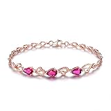 Pulsera Mujer Oro Rosa 18K, Pulseras Mujer Joyas en Forma de Corazón con Pera Pulsera Turmalina 16-19CM