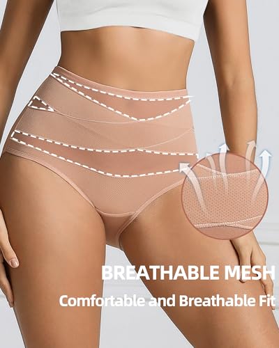 Image of Women Period Underwear High Waisted Tummy Control Panties with Cross-Front Design Breathable Briefs Full Coverage