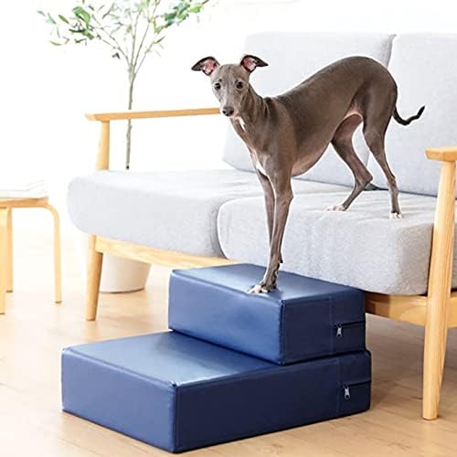 U/D Dog Stairs, Dogs and Cats Up and Down Sofa Steps, with Machine Washable Zippered Non-Slip Dog Stairs, Large Dog Going Ladder Customized, Multiple Colour,Gray Blue,60x50x32cm