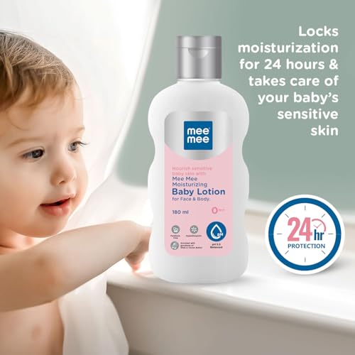 Image of Mee Mee Moisturizing Baby Lotion for Face & Body, Shea, Cocoa Butter & Almond Oil, 24 Hrs Moisturization (180ML)