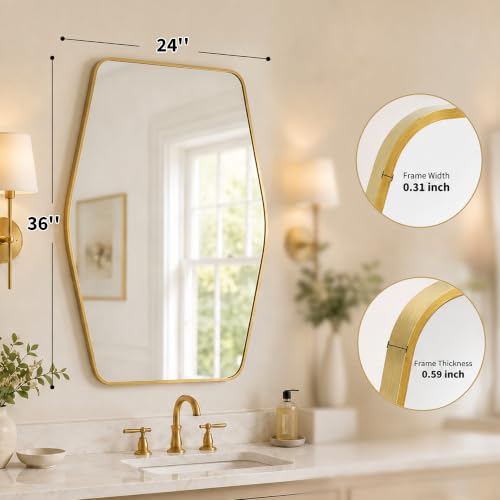 Pocetry 24x36 Inch Brushed Gold Bathroom Vanity Mirror, Rounded Hexagon by Pocetry - Used condition - Image 4
