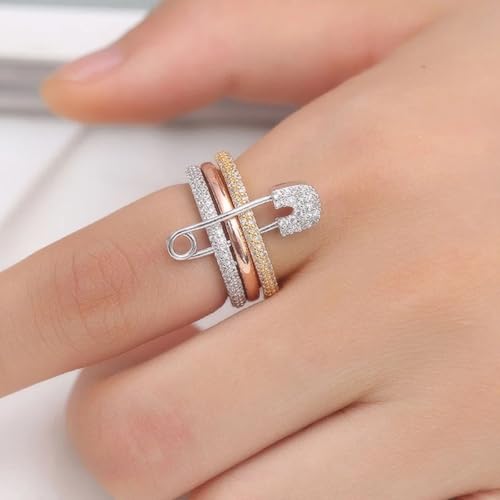 Jacruces Silver Stackable Rings for Women Non Tarnish Ring Set Dainty 14k Gold Plated Cz Cubic Zirconia Wedding Thumb Ring Set Stacking Pack Statement Chunky Band Rings Unique Jewelry Gift by Jacruces - Used condition - Image 5