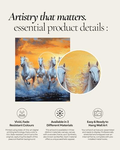 Image of VASTU-MANDALA Seven Running Horses Wrapped Canvas Wall Art for Home & Office | Vastu Running Horse Painting for Energy, Success & Prosperity | Ready to Hang Wall Decor, 21.5 x 32 Inches