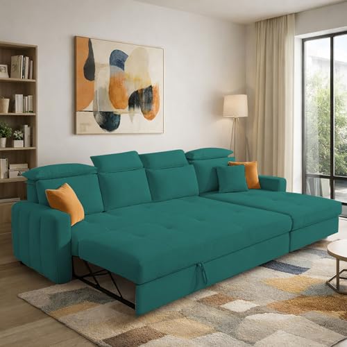 Image of Casaliving Gagnon RHS 6 Seater L Shape Corner Sofa Cum Bed for Living Room (Pine Fabric) Premium Fabric Sofa