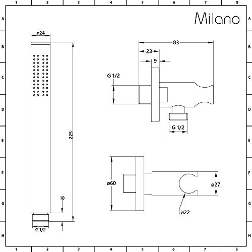 Milano Nero Thermostatic Mixer Valve 400mm Ceiling Mounted Recessed Shower Head Handset - Black