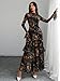 GothDark Womens Floral Maxi Dress Sheer Mesh Bell Sleeve Tiered Ruffle Gothic Romantic Casual Long Dresses Multicolor