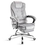 Blisswood Desk Chairs for Home Office, Executive Office Chair with Footrest, Adjustable Height Computer Chairs with Lumbar Support & Padded Armrests, 135° Recline & 360° Swivel for Work Study (Grey)