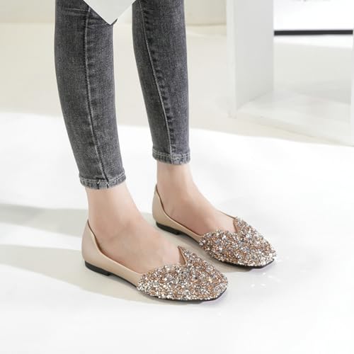 Women's Sequin Flats Fashion Square Toe Sparkly Comfortable Slip On Shoes Wedding Work Dance Ballet Flats 20252
