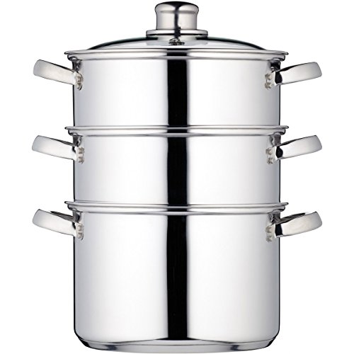 KitchenCraft 3 Tier Food Steamer Pan/Stock Pot in Gift Box, Induction Safe, Stainless Steel, 2 cm, Silver