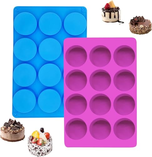 Image of Round Mould, Oreo Cookie Size 12-Cavity Cylinder Chocolate Cover Cookie Molds for Candy Mini Cakes Pancake Panna Cotta Muffin Jelly Baking soap Bath Bombs showerlotion Bars Candle.