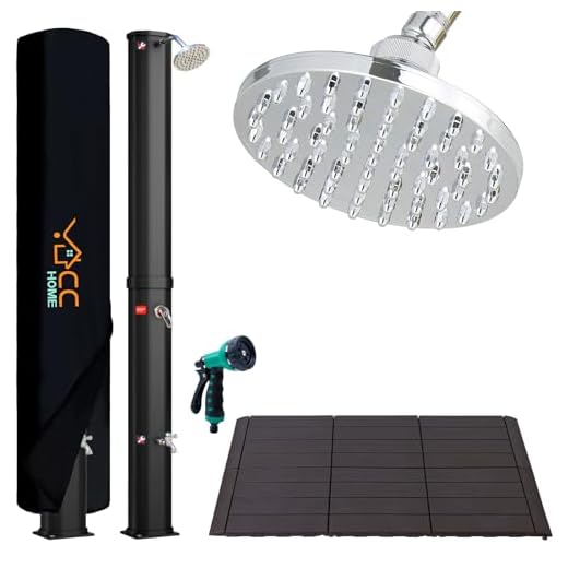 CCLIFE Ducha de Jardín Solar con Suelo de plástico de 35 litros con Agua Caliente, Piscina de Exterior, con Cabeza de Ducha y Grifo, Temperatura de hasta 60° C