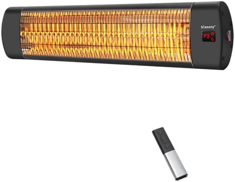 blessny Outdoor Heater for Patio, 1500W Wall Mounted Electric Infrared Heaters for Garage, Workshop, Greenhouse, 24 Hours Timer with Remote Control, IP65 Waterproofed