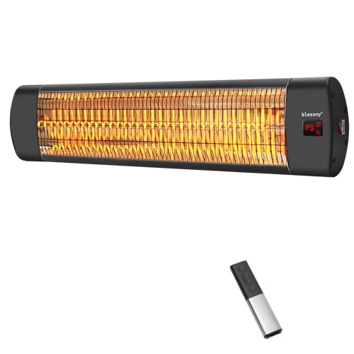 blessny Outdoor Heater for Patio, 1500W Wall Mounted Electric Infrared Heaters for Garage, Workshop, Greenhouse, 24 Hours Timer with Remote Control, IP65 Waterproofed