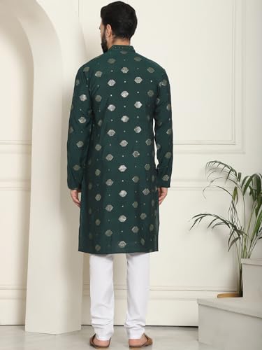 Image of SOJANYA (Since 1958 Men's Cotton Silk Sequinned Embroidered Kurta with White Pyjama