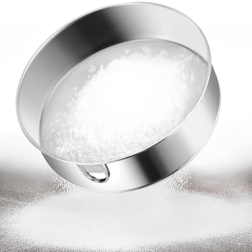 KOBWA Tamiz de harina de Acero Inoxidable de Malla Fina tamiz de Cacerola de Alimentos para té, azúcar y harina para Cocina y hogar de 21,5 x 17 cm
