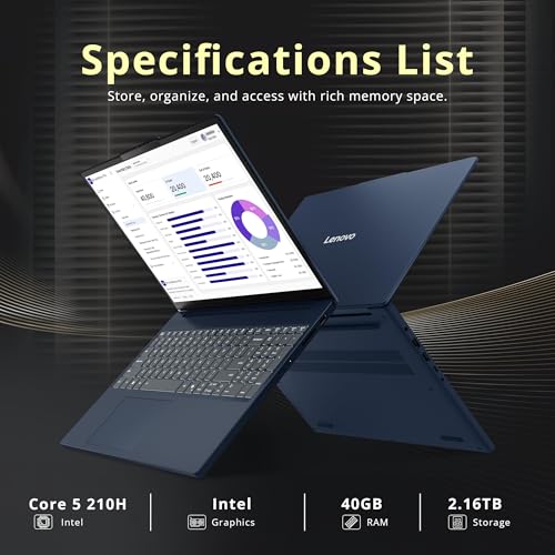 Image of Lenovo IdeaPad Slim 3i 15.3 inch WUXGA Touchscreen Laptop, Intel Core 5 210H, 40GB DDR5, 2.16TB Storage(2TB SSD+160GB Docking Station Set), Intel Graphics, Backlit Keyboard, Number Pad, Windows 11, Blue