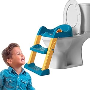 Edibaby, Toilettensitz Kinder, Toiletten-Adapter mit Treppe, für WC, Tragbar, Verstellbar, voll Kompatibel, gepolstertes Kissen, Alter 1 bis 7 Jahre (Blau und Gelb)